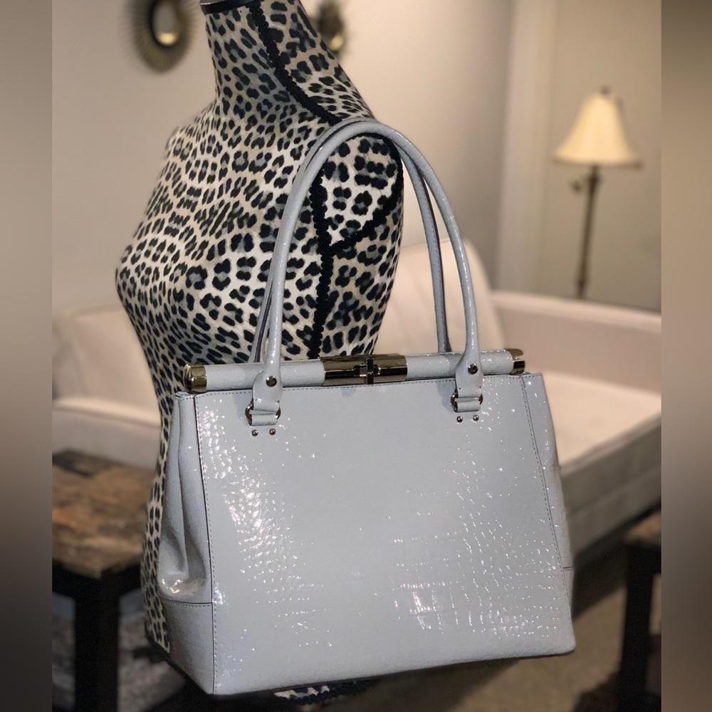 Kate Spade Light Gray Croc-Embossed Satchel Knightsbridge Constantine - Picture 3 of 10